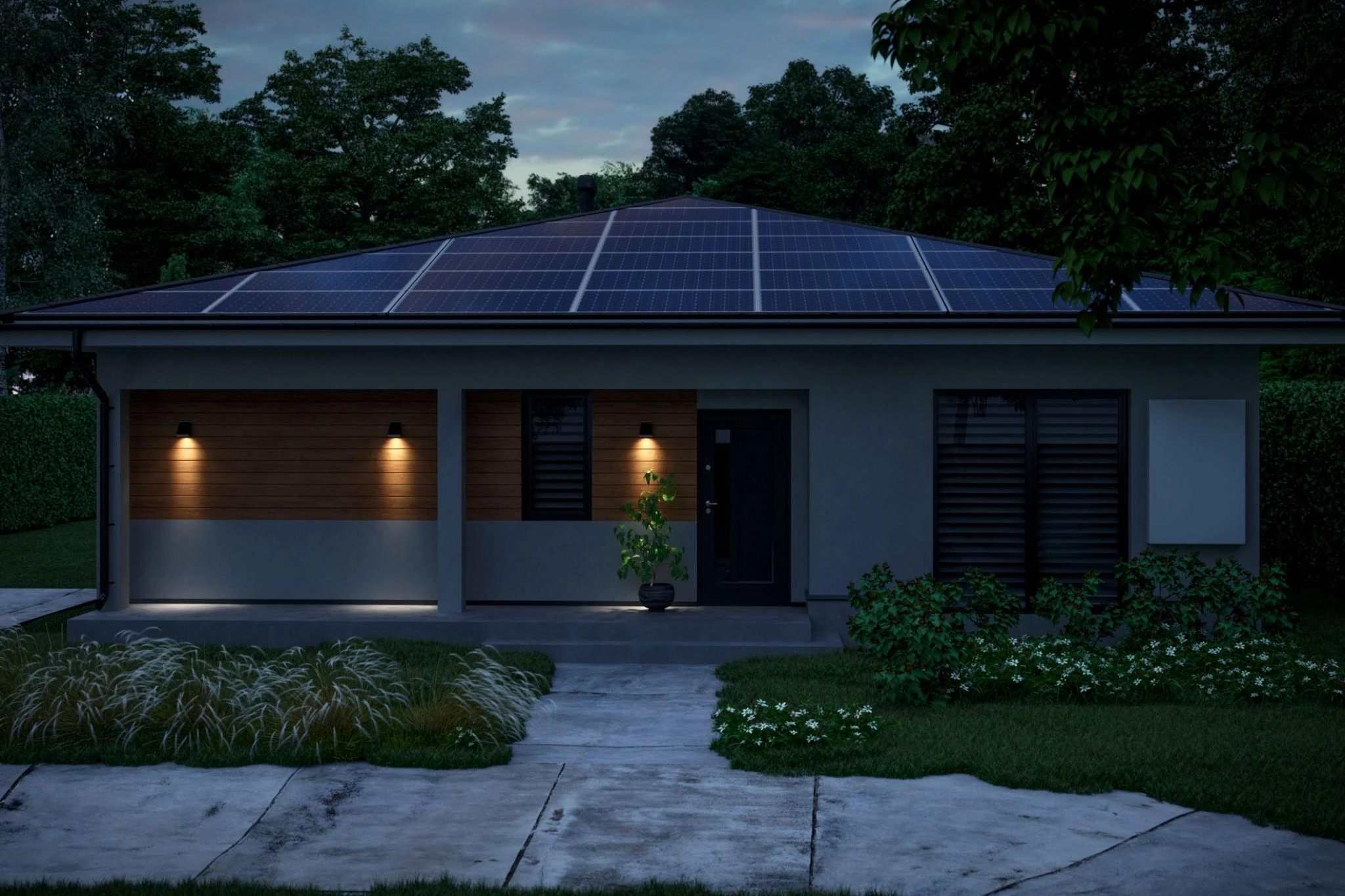 Modern villa with solar panels