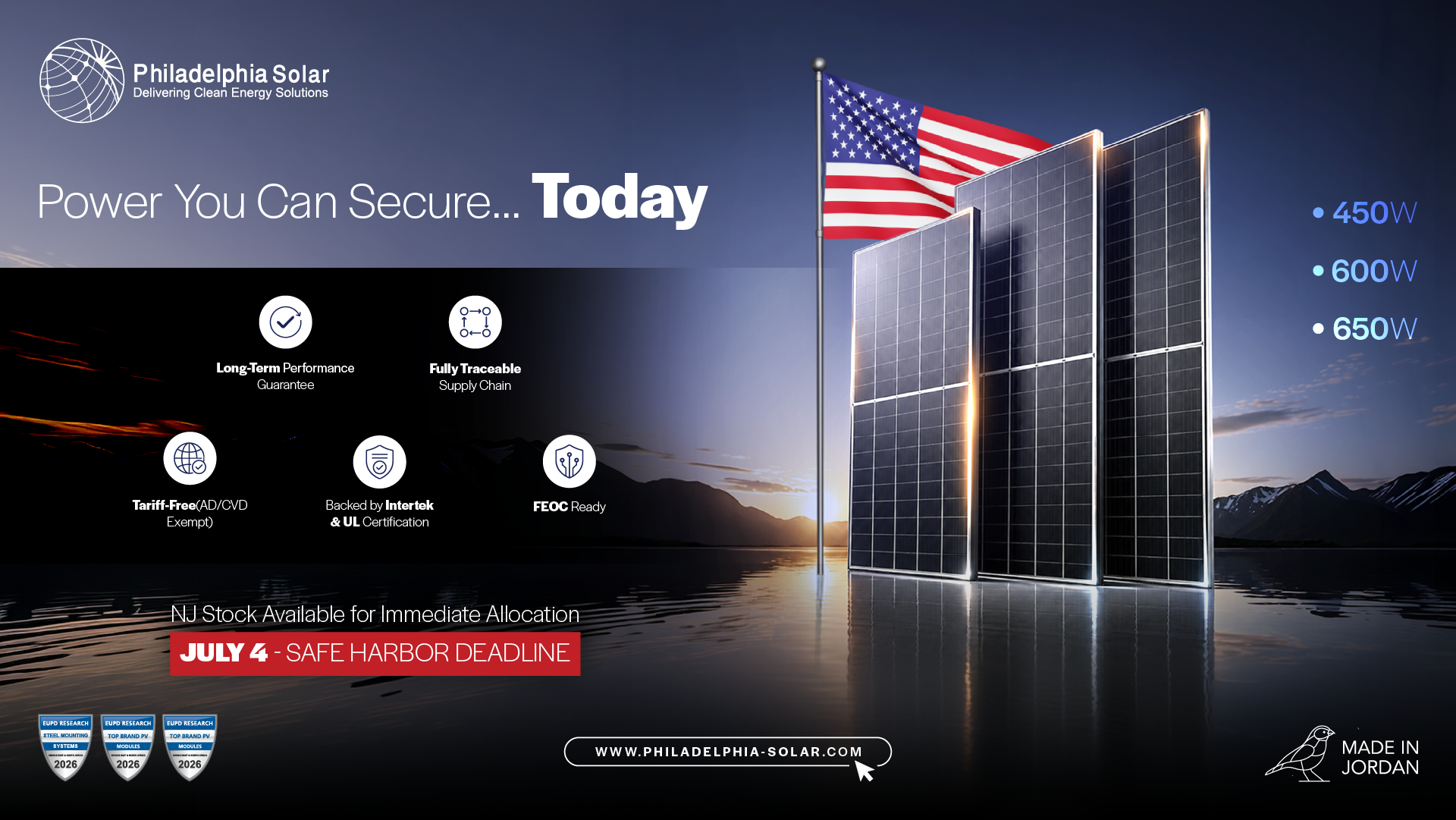 Philadelphia Solar NJ Stock Available for Immediate Delivery