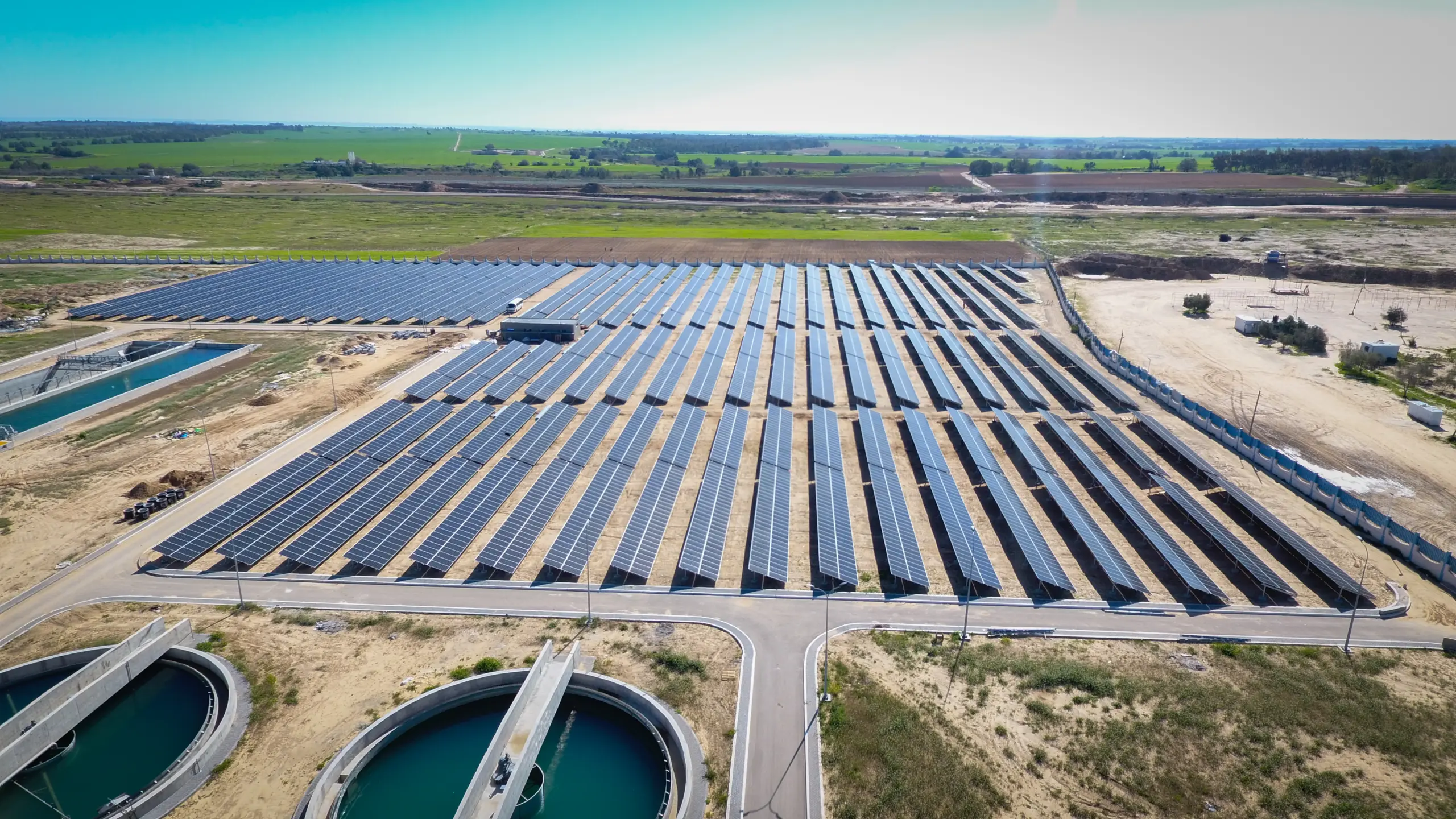 Solar PV field integrated near Gaza treatment plant infrastructure