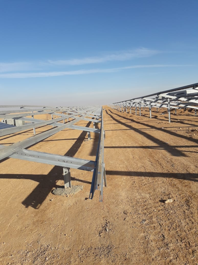 Field installation and industrial PV structure works at Taybah Metal Industries solar plant