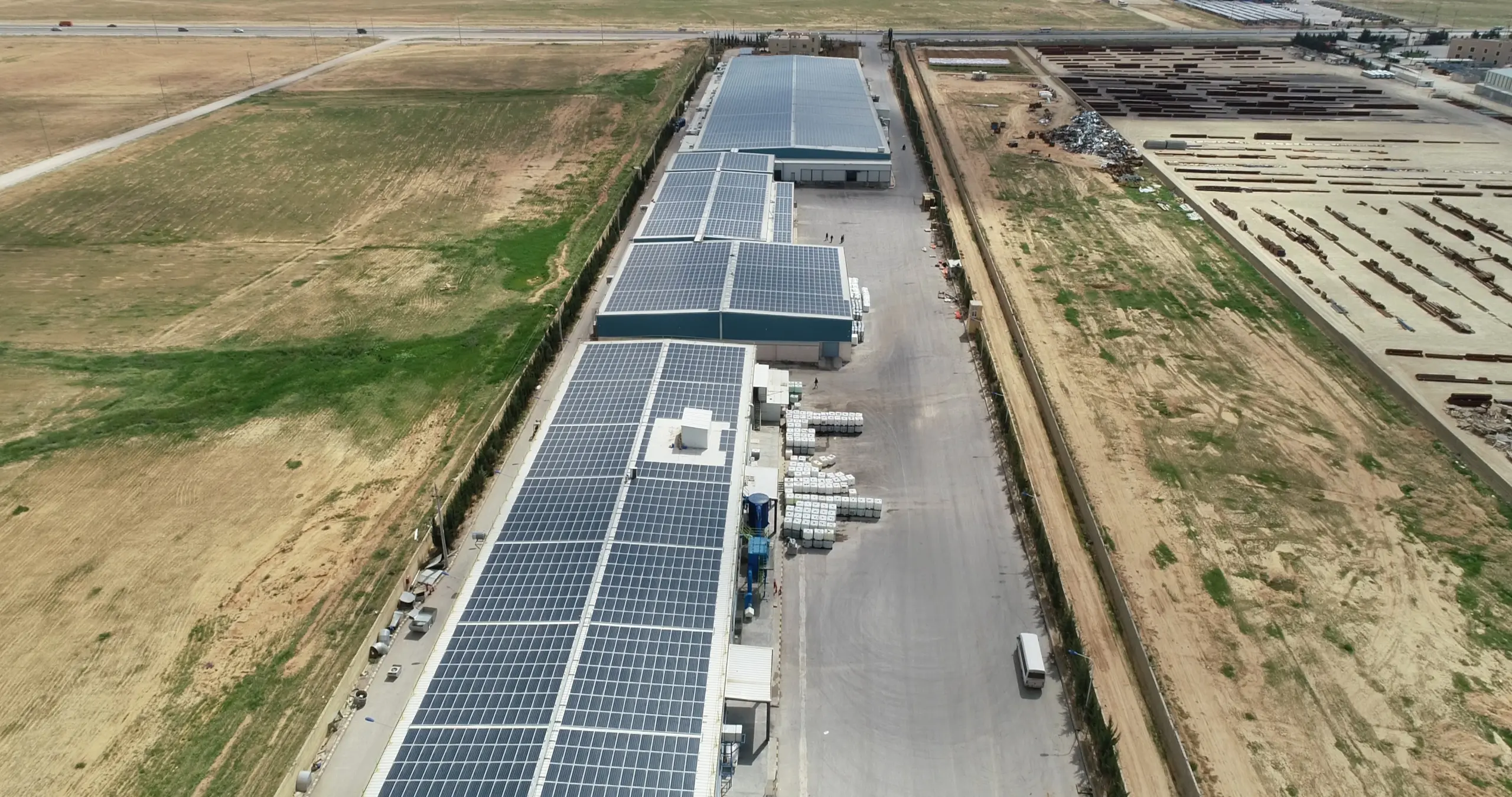 Aerial view of Giant Industrial Group rooftop solar plant in Al Mafraq